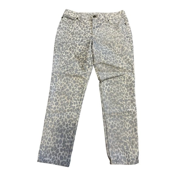 COPY - CHICO'S PLATINUM DENIM Sz 4 Gray Muted leopard Print (Chico's Sz 0) - Picture 1 of 9
